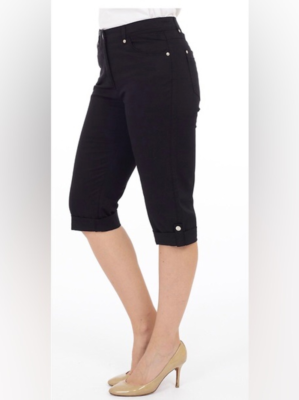 DKR Cotton Roll-up Hem Organic Cotton Capri-Black